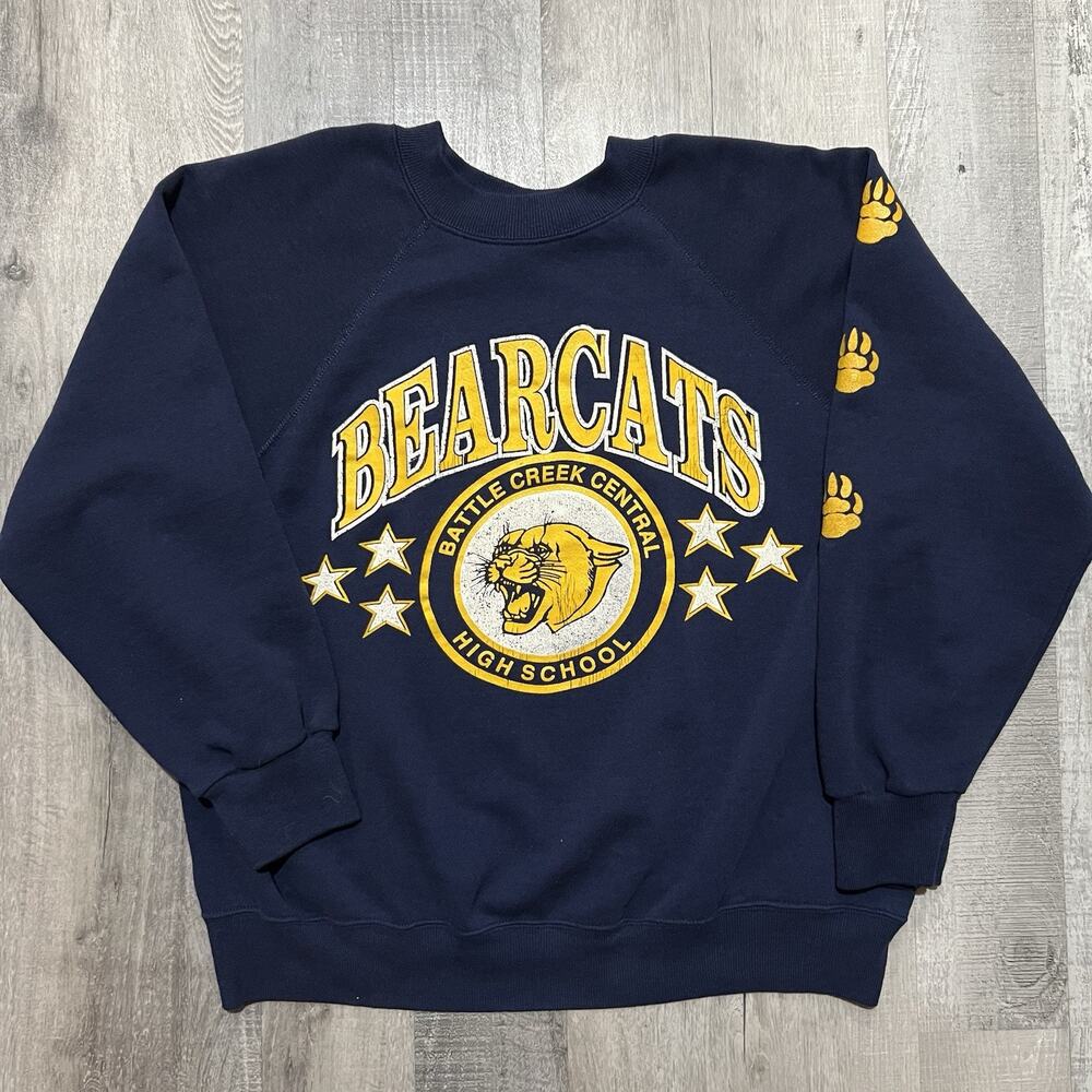 VTG 80s Battle Creek Central HS Sweatshirt Bearcats Crewneck USA Michigan